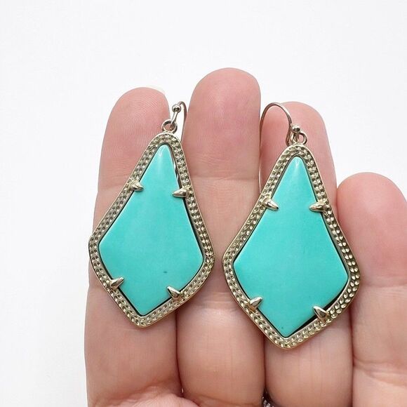 Kendra Scott Alexandra Drop Earrings Turquoise Magnesite  Gold Tone - Picture 5 of 5